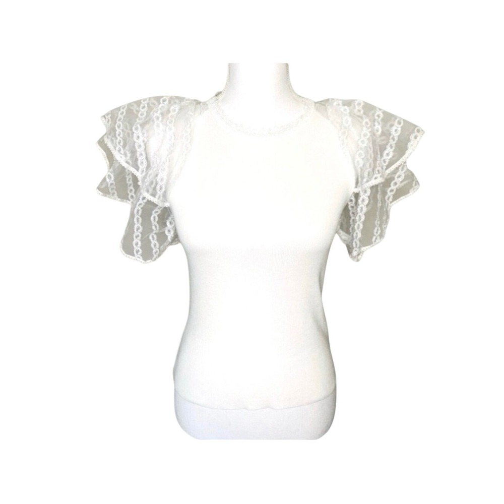La' Ros  White Sequin Flutter Sleeve Sweater Top‎  Small